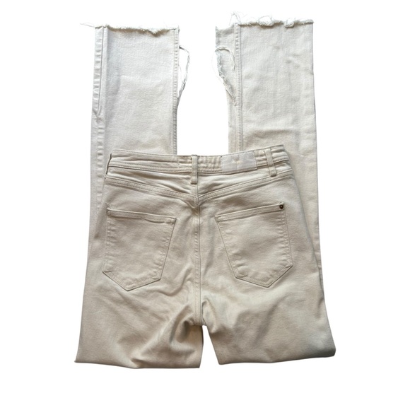 ZARA Ecru Wide Straight Leg Side Vent High Rise Jeans, Sz 6, 32.5” Inseam - Picture 4 of 11